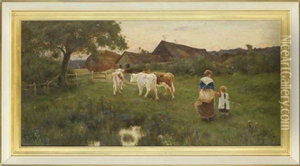 Milking Time Oil Painting - Thomas James Lloyd