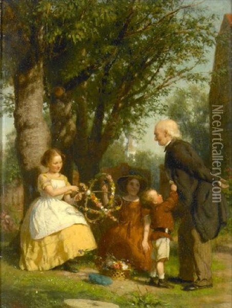 The Garland Makers Oil Painting - Seymour Joseph Guy