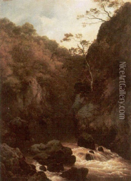 On The Conway, North Wales, The River Steeling From Its Lonely Bed Oil Painting - Edmund Gill