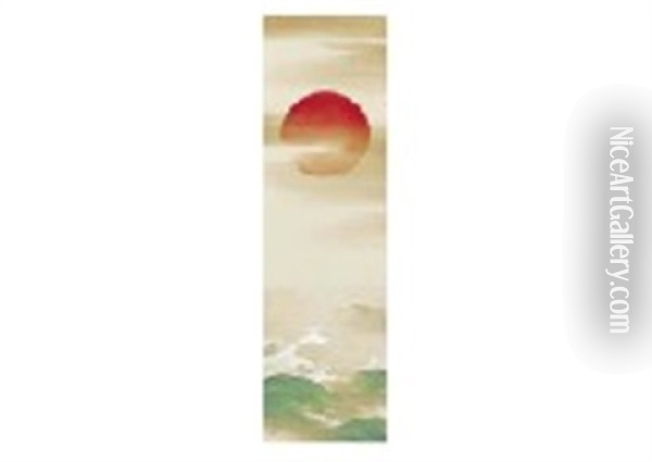 Rising Sun Above Sea Oil Painting - Manshu Kawamura