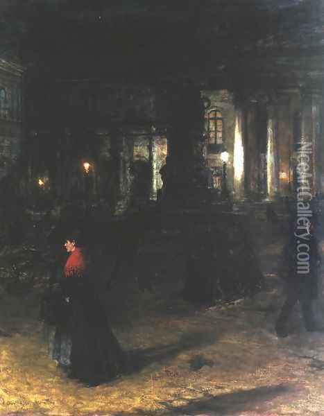 Maximilianplatz in Munich at Night Oil Painting - Aleksander Gierymski