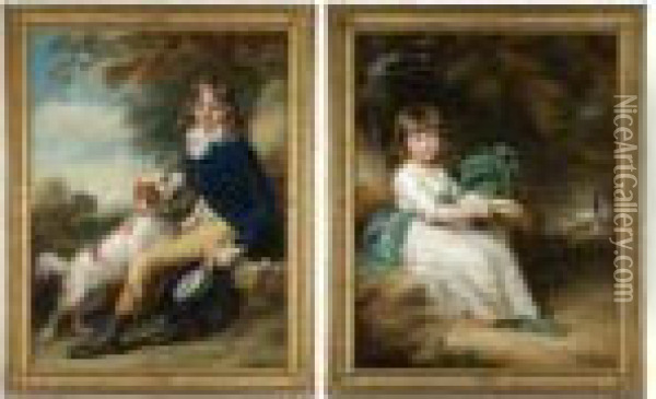 Portrait Of Thomas Sheppard; And Of His Sister, Mary Sheppard Oil Painting - John Russell
