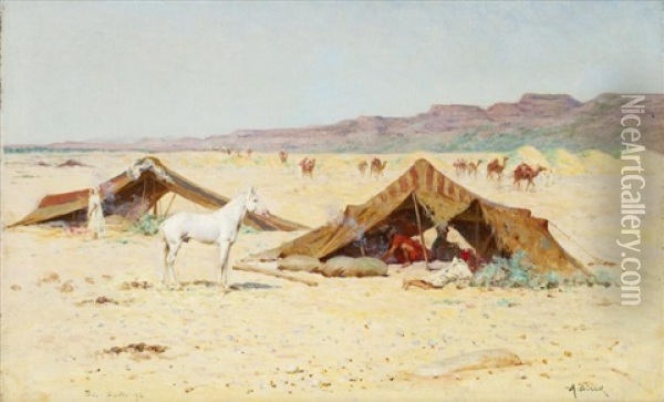 Le Poulain Au Campement, Bou Saada Oil Painting - Alphonse Birck