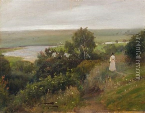 Jeune Fille Dans La Campagne Oil Painting - Vladimir Egorovich Makovsky