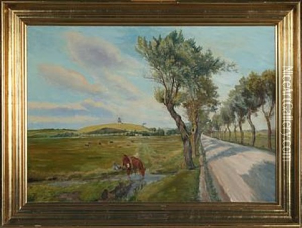 Landscape With Calves Oil Painting - Theodor Philipsen