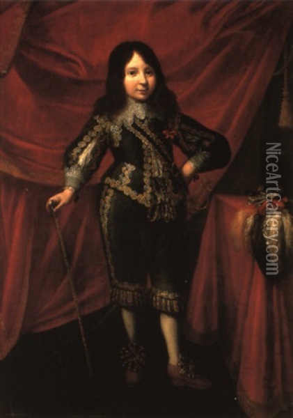 Portrait Of A Young Nobleman Standing In A Dark Green Doublet With A Cane Oil Painting - Carlo Francesco Nuvolone