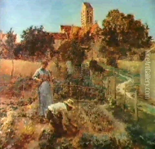 Au Jardin, Charteves, Pres De Mont-saint-pere Oil Painting - Leon Augustin L'Hermitte