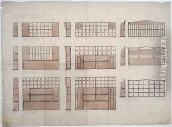 Designs for China Racks Sideboards and Dressers in English Oak Oil Painting - Ernest William Gimson