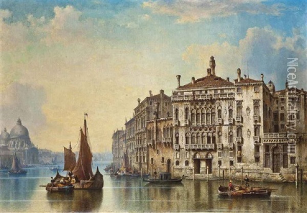 Vessels At The Opening To The Grand Canal, Venice Oil Painting - Ludwig Hermann