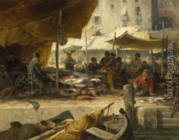 Fischmarkt In Venedig Oil Painting - Albert Kappis