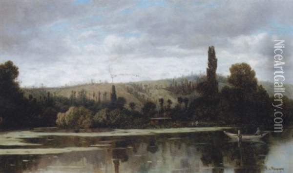 A Tranquil Lake Oil Painting - Claude Francois Auguste Mesgrigny