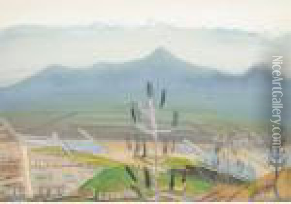 Landscape With Mountain Range Oil Painting - Boris Dimitrevich Grigoriev