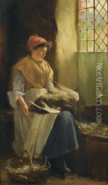 Vogelrupfende Magd Oil Painting - Carlton Alfred Smith