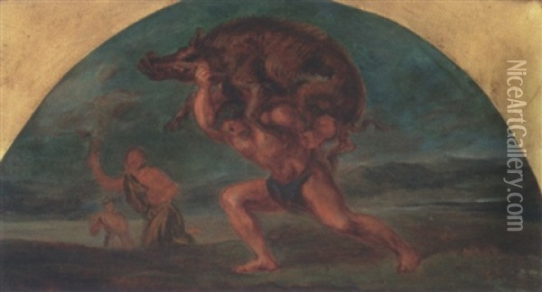 Hercule Et Le Sanglier D'erymanthe Oil Painting - Leon Louis Antoine Riesener