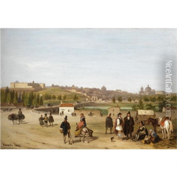 View Of The Palacio Real And San Francisco El Grande, Madrid Oil Painting - Giuseppe Canella I