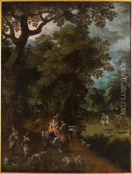 Scene De Chasse Et Scene De Rejouissances Dans Un Jardin Italien (pair) Oil Painting -  Pozzoserrato
