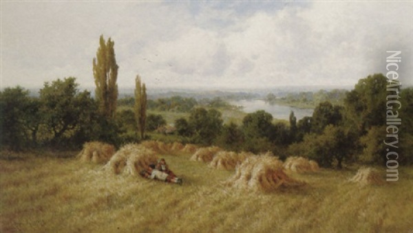 A Corn Field, Chertsey-on-thames, Surrey Oil Painting - Henry H. Parker