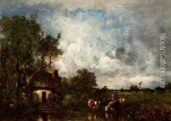 Cattle Watering Oil Painting - Leon Victor Dupre