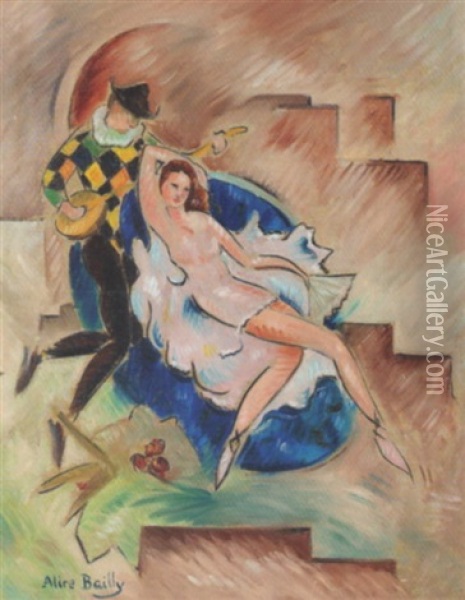 Tanzerin Mit Harlekin Oil Painting - Alice Bailly