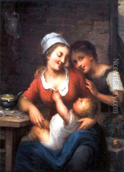 Moeder Met Kindje Op Schoot Oil Painting - Adeline (Heuser) Jaeger