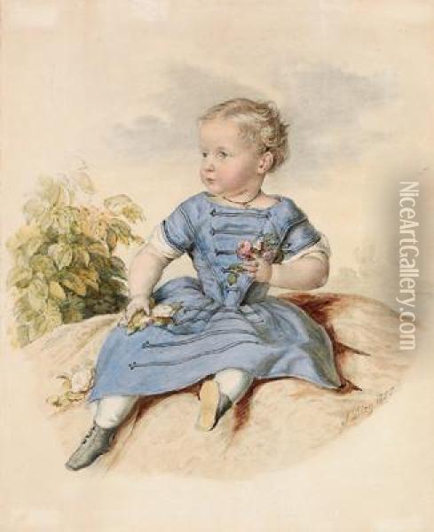 Ritratto Della Principessa Auguste In Abito Blu Oil Painting - Samuel Diez