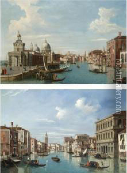 A View Of The Dogana And Santa 
Maria Salute On The Grand Canal; And A View Of The Grand Canal Looking 
North-west From The Palazzo Corner To The Palazzo Contarini Dagli 
Scrigni Oil Painting - William James