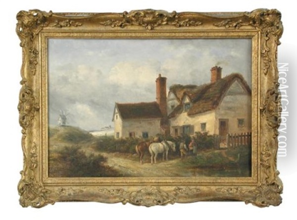 Coastal Scene With Travellers By A Farmstead Oil Painting - Thomas Smythe