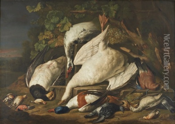 Nature Morte Aux Oiseaux Et Raisins Oil Painting - Alexandre Francois Desportes