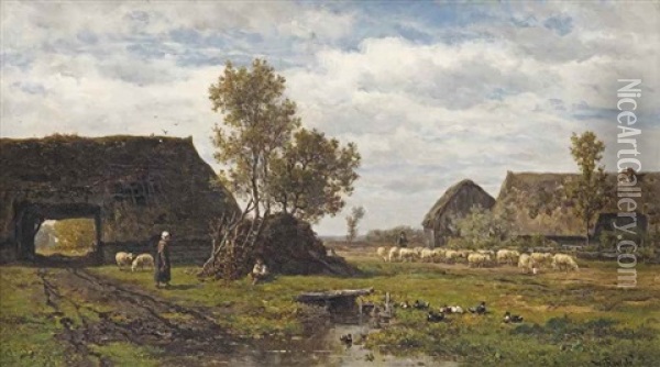 Farmhouses In Drenthe Oil Painting - Willem Roelofs