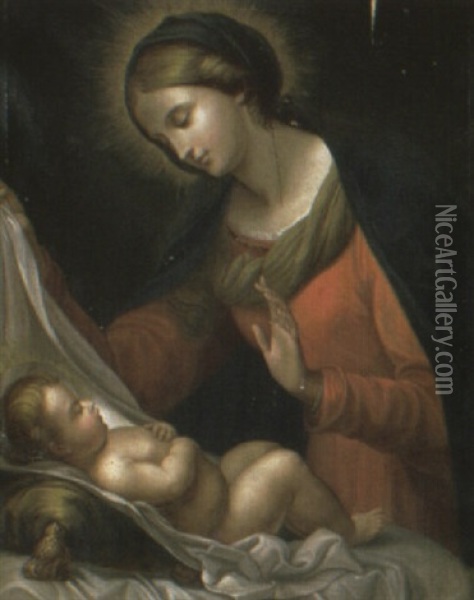 The Madonna Adoring The Infant Christ Oil Painting - Carlo Dolci