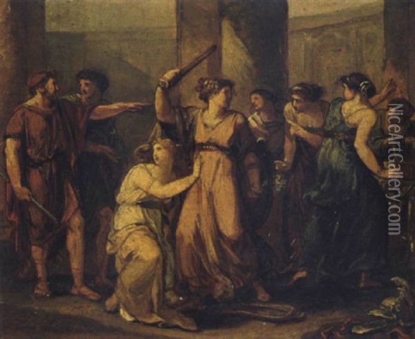 Odysseus Entdeckt Achilles Unter Den Tochtern Des Lykomedes Oil Painting - Angelika Kauffmann