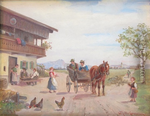 Landauer Vor Einem Gasthaus Oil Painting - Ludwig Mueller-Cornelius