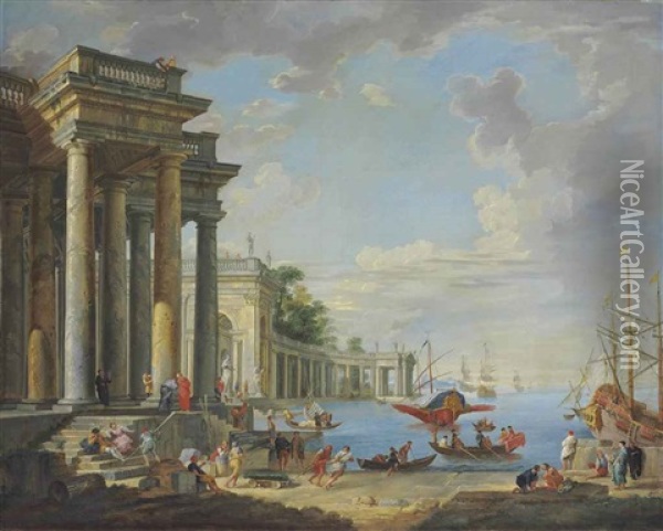 A Coastal Scene Oil Painting - Giovanni Paolo Panini