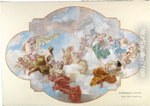 Bozzetto For The Ceiling Painting In The Ballroom Of Palais Paul Ritter Von Schoeller In Vienna Oil Painting - J. Karl Peyfuss