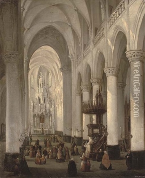 Prayers At The Church Of St. Michel, Gand Oil Painting - Bernard Neyt