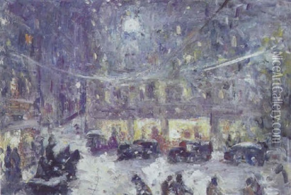 Vinteraften I En Storby Oil Painting - Bela Ivanyi Gruenwald