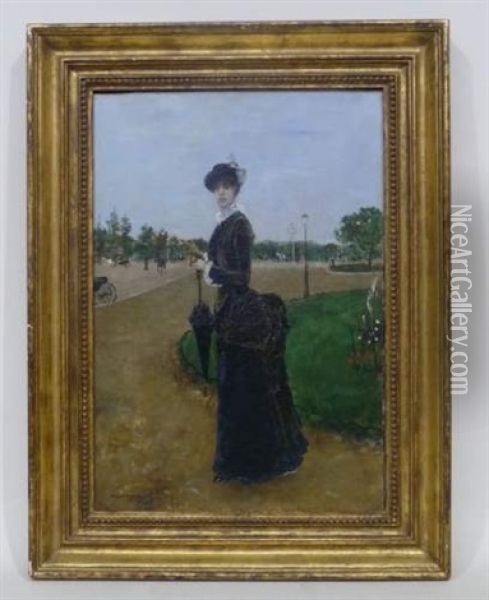 Elegante A L'entree Du Bois De Boulogne Oil Painting - Norbert Goeneutte