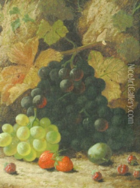 Fruit By A Mossy Bank Oil Painting - Oliver Clare