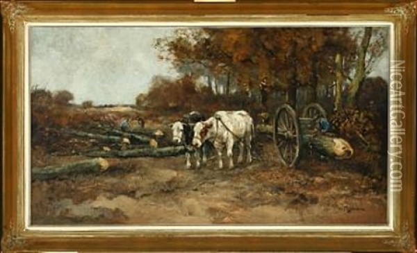 Woodscape With Cart And Forest Workers Oil Painting - Willem George Frederik Jansen