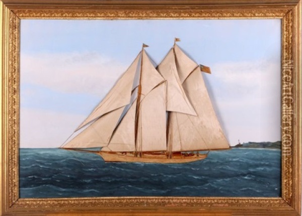 Two-masted Racing Schooner At Sea Oil Painting - Thomas H. Willis