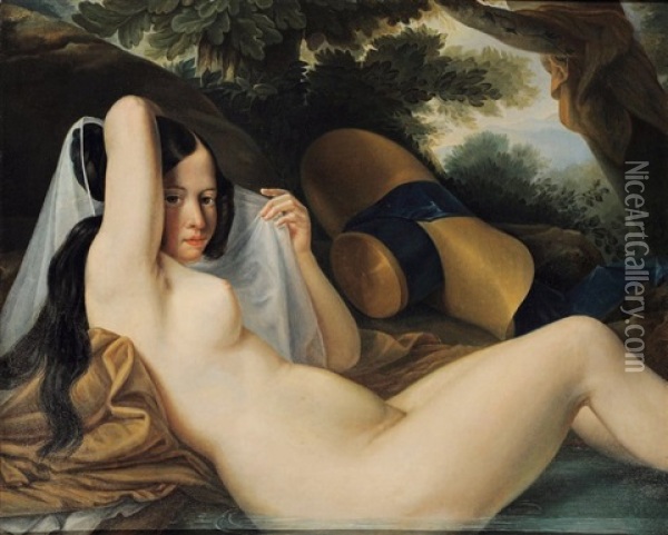 Jeune Femme Nue Dans Une Riviere Oil Painting - Pieter van Hanselaer