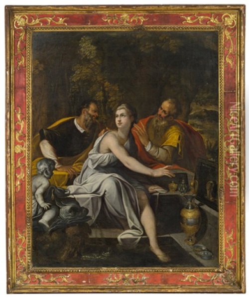 Susanna Im Bade (susanne Und Die Beiden Alten) Oil Painting - Camillo Procaccini