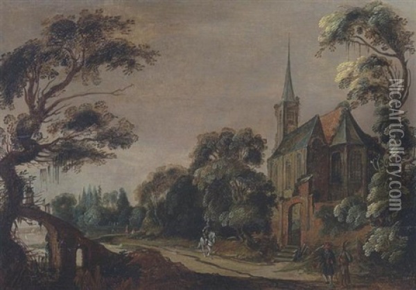 Landschaft Mit Gotischer Kirche Und Figurenstaffage Oil Painting - Jan van de Velde II