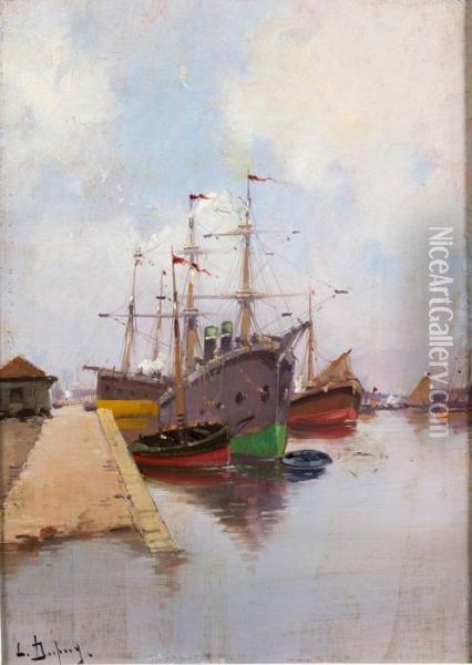 Bateaux Et Voiliers A Quai Oil Painting - Eugene Galien-Laloue