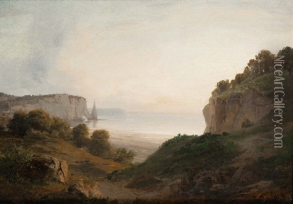 Paysage D'etretat Oil Painting - Baron Jean Antoine Theodore Gudin