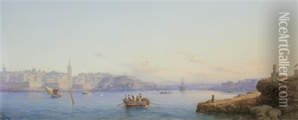 A View Of Valletta Harbour Oil Painting - Girolamo Gianni