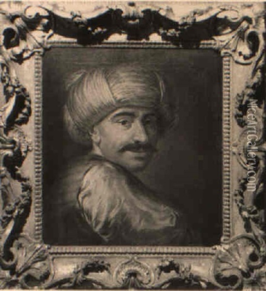 Study Of A Turk Wearing A Red Waistcoat And A Turban Oil Painting - Gaetano Lapis