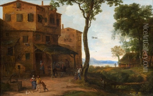 Paysans A L'exterieur D'une Auberge Oil Painting - Pieter Gysels the Younger