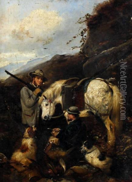 Sportsmen With Ponies, Dogs And Game Oil Painting - Robert Cleminson
