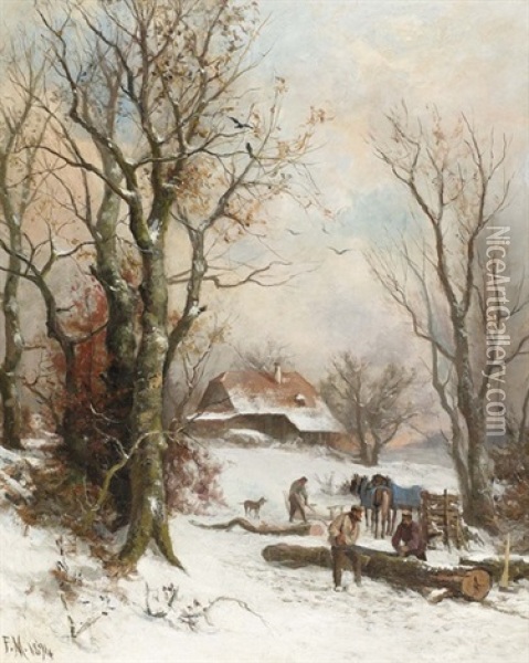 Winterliche Landschaft Mit Holzfaller Oil Painting - Franz Adolf Christian Mueller